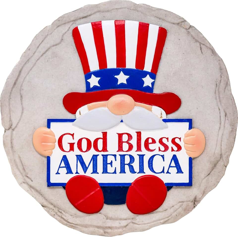 Spoontiques God Bless America Gnome Stepping Stone - Decorative Garden Stone for Yard, Patio, Garden or Walkway - Outdoor or Indoor Home Decor