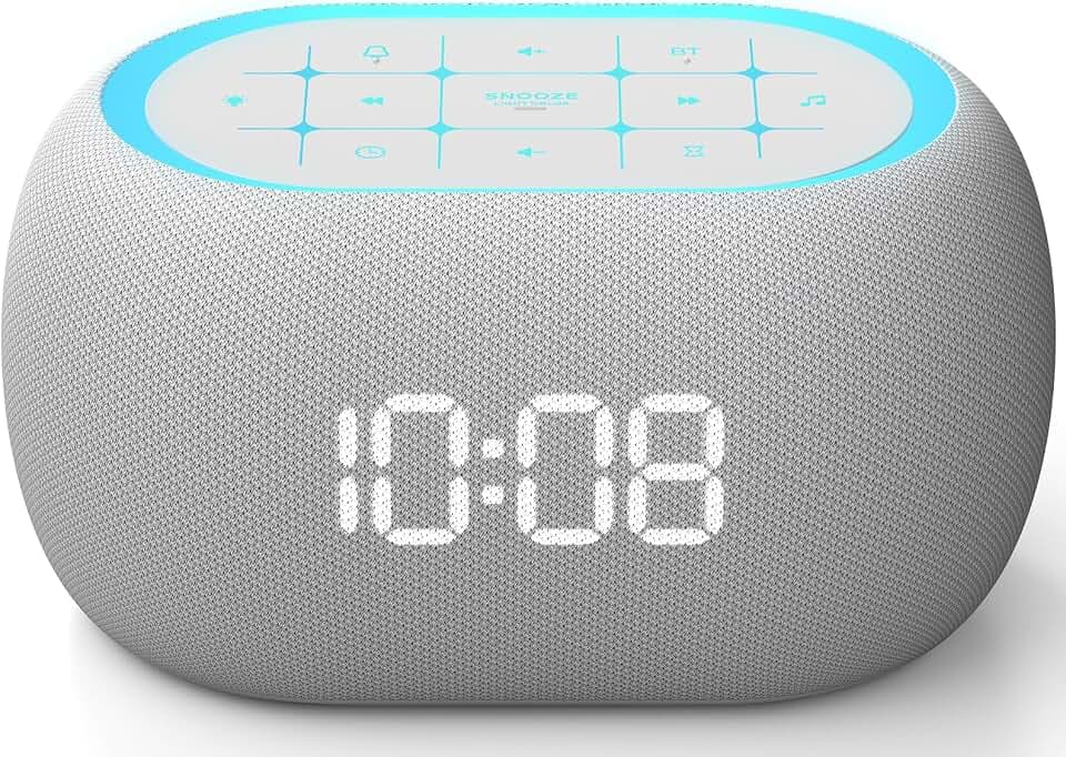 ANJANK White Noise Sound Machine Alarm Clock with Bluetooth Speaker, 21 Relaxing Sounds, 7 Night Lights,0-100% Dimmer/Sleep Timer/30-Level Volume Control,Sound Machine for Kids Adults Sleeping,Bedroom
