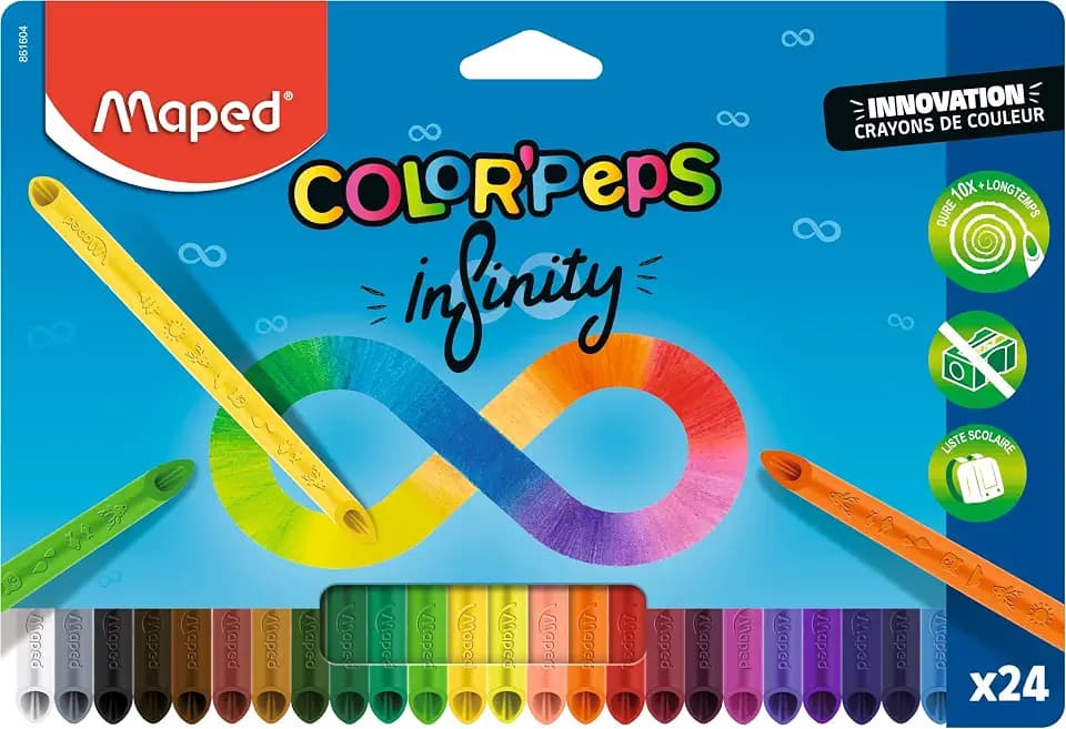 Maped Buntstifte Color'Peps Infinity – 100% Mine, 100% verwendbar – kein Abfall – ohne Anspitzung – sehr lange haltbar – ergonomische dreieckige Form – Packung mit 24 Bleistiften