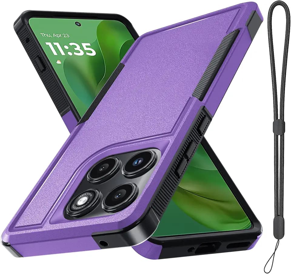 for Motorola Edge 2025 Case, Full Body Heavy Duty Rugged Shockproof Protective Phone Cover with Lanyard Strap, Lavender