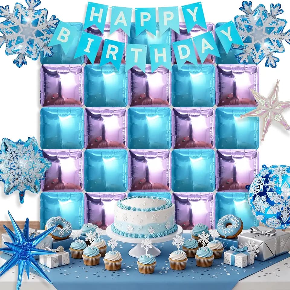 Winter Theme Birthday Party Decorations, Blue Purple Snow Party Supplies