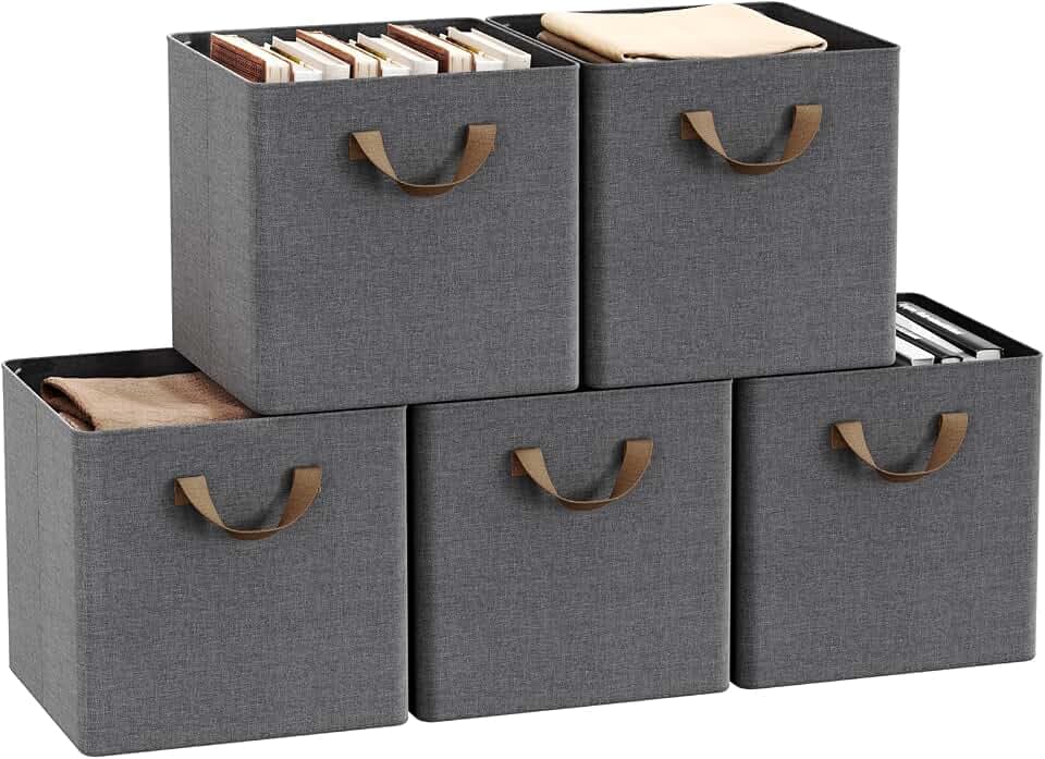 WOLTU Faltbare Aufbewahrungsboxen 5 Stück, mit Griffen,Grau,29x29x28cm