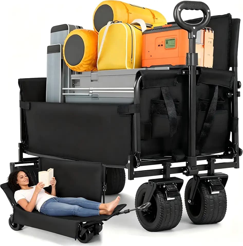 440LBS Collapsible Camping Wagon Reclining Sofa seat, Great for Beach Shop