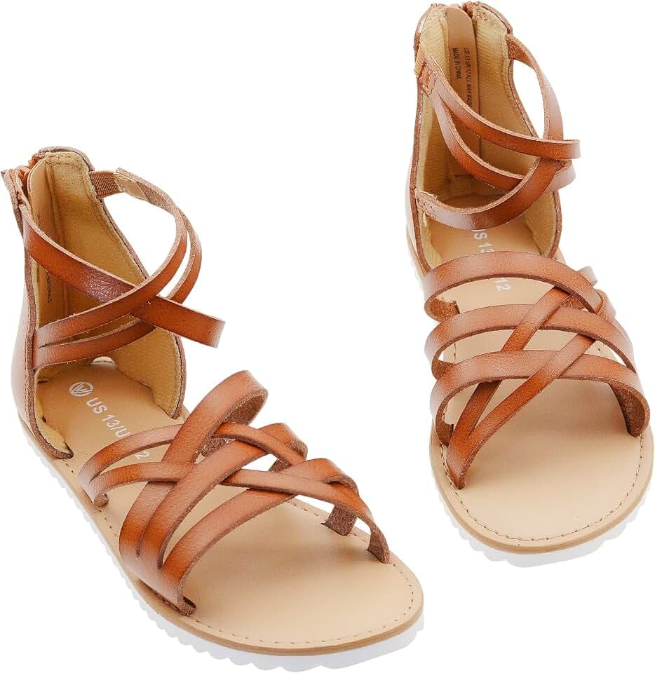 LseLom Girls Gladiator Sandals Cute Casual Summer Shoes Zipper Ankle Strap Open-toe