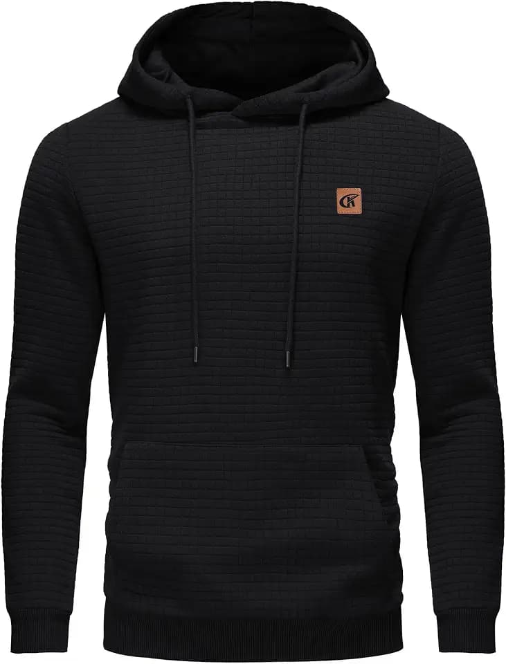 Yundobop Men's Pullover Hoodies Plaid Jacquard with Kangaroo Pocket