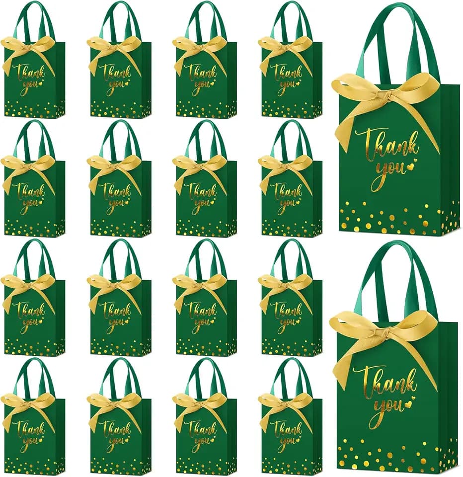 Kolldenn 36 Pack Small Thank You Gift Bags with Handles,Green