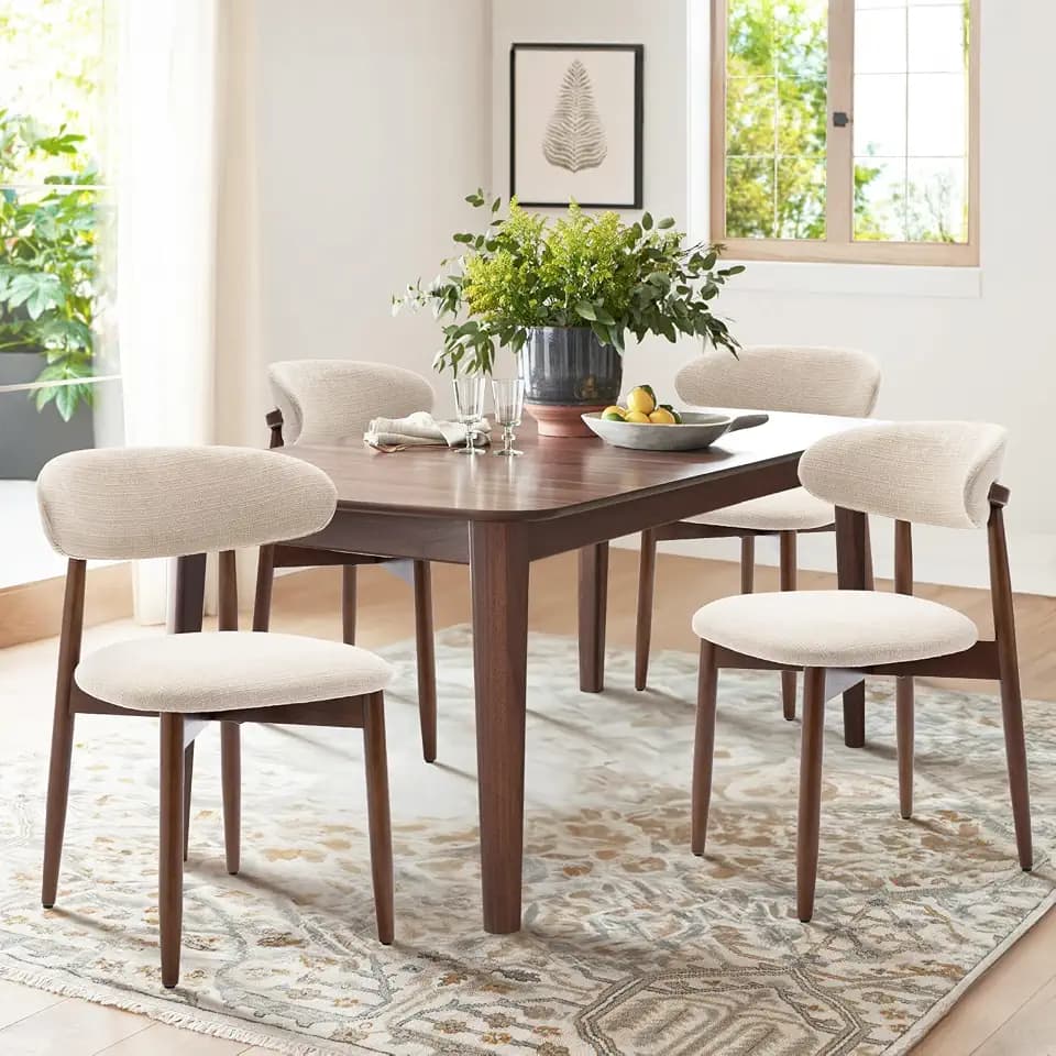 COLAMY Küchenstuhl Esszimmerstühle 4er Set, Moderne Polsterstuhl Essstühle mit Fester Rückenlehne, Stoff Esszimmerstühl mit Holzbein für Esszimmer, Küche, Restaurant, Beige