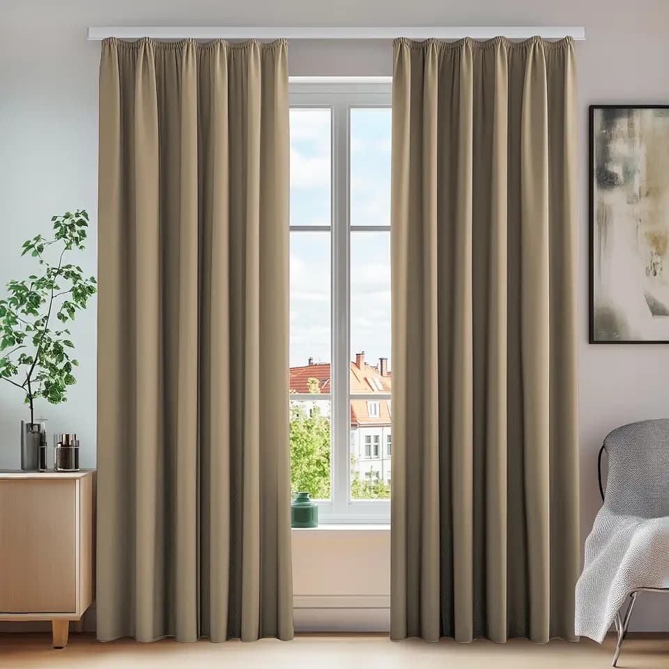 Deconovo Verdunkelungsgardinen Vorhang mit Kräuselband Schienensystem Taupe