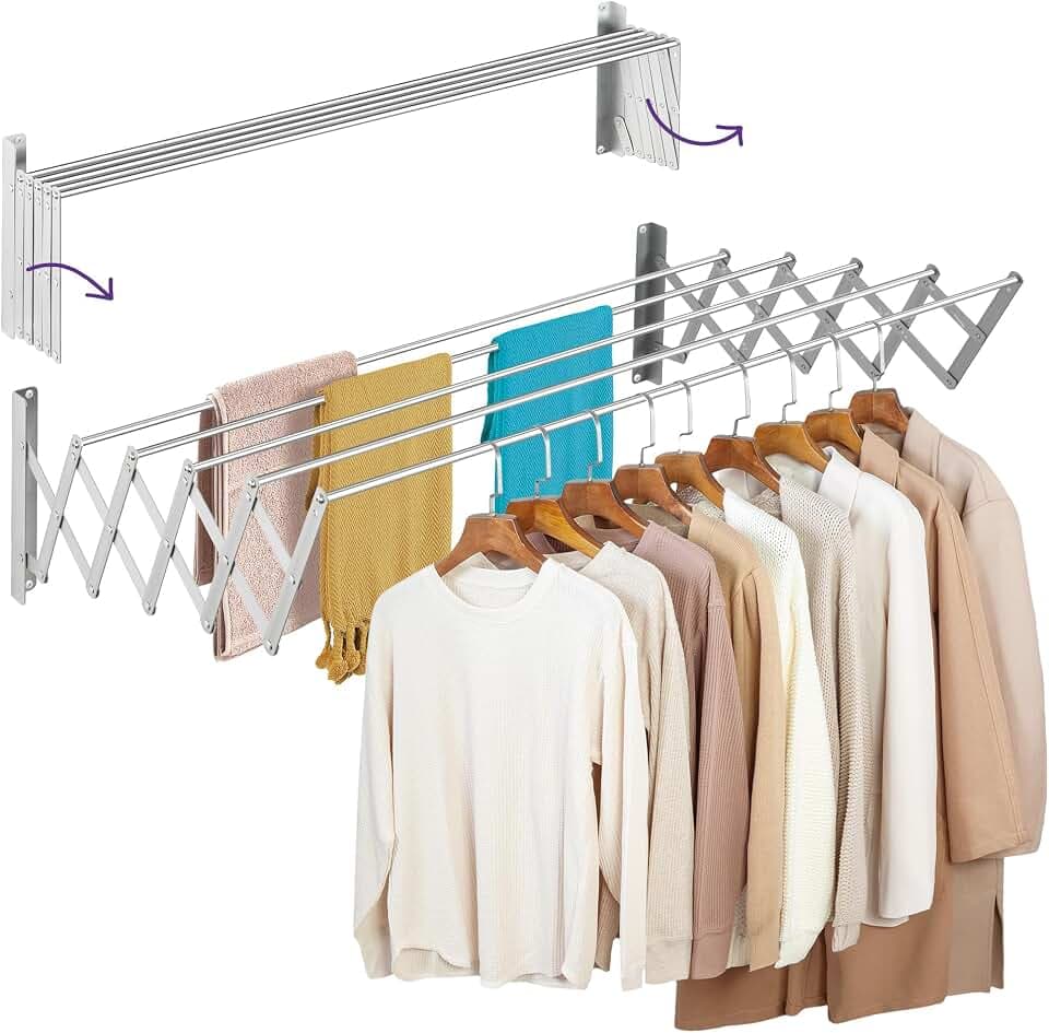 Wandwäschetrockner Ausziehbar 140cm Antioxidans – Klappbar Mit 5 Aluminiumstangen, Ausziehbar 12–80 cm, Wandmontage Innen Oder Außen, Platzsparend und Einfach zu Montieren