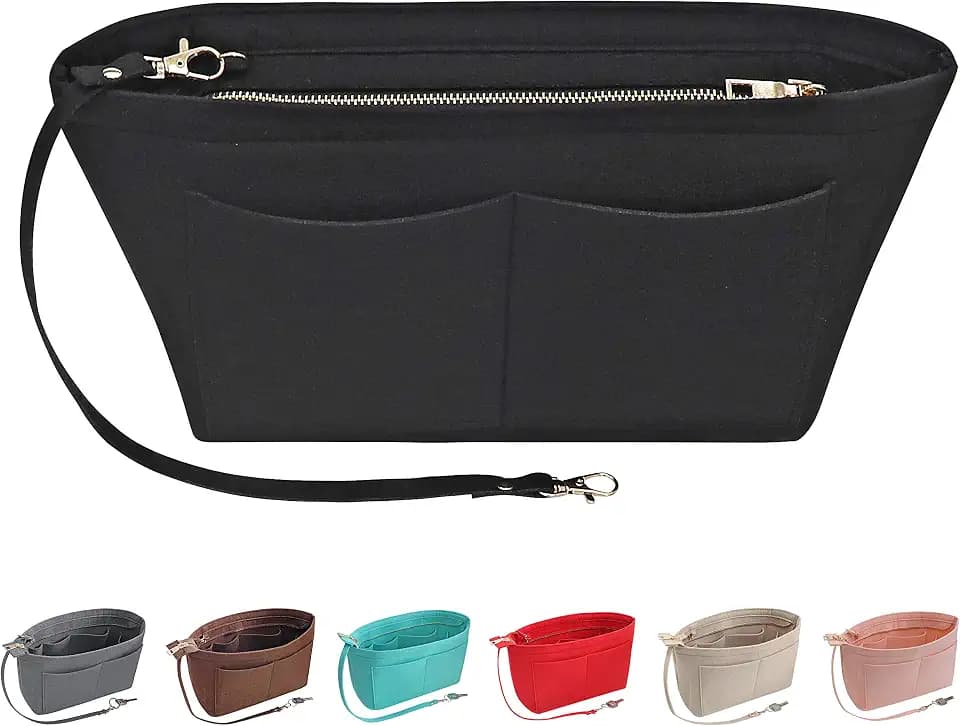 Filz Handtasche Organizer Geldbörse Organizer Filz Insert Bag Organizer Multi-Taschen Einkaufstasche in Tasche für Frauen (Groß, Schwarz)