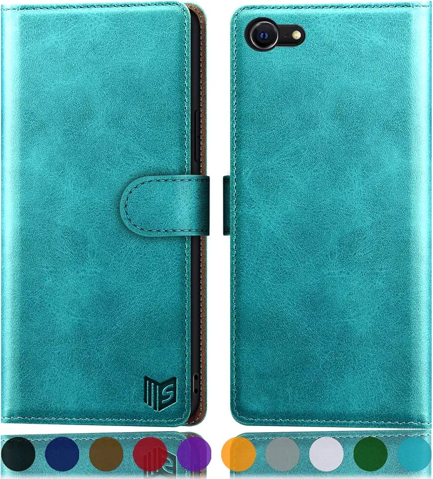 SUANPOT for iPhone 7/8/SE2/SE 3rd 2020/2022 4.7" RFID Blocking Wallet case Credit Card Holder,Flip Book PU Leather Phone case Cover Cellphone Women Men for Apple iPhone SE3 case Wallet Blue Green