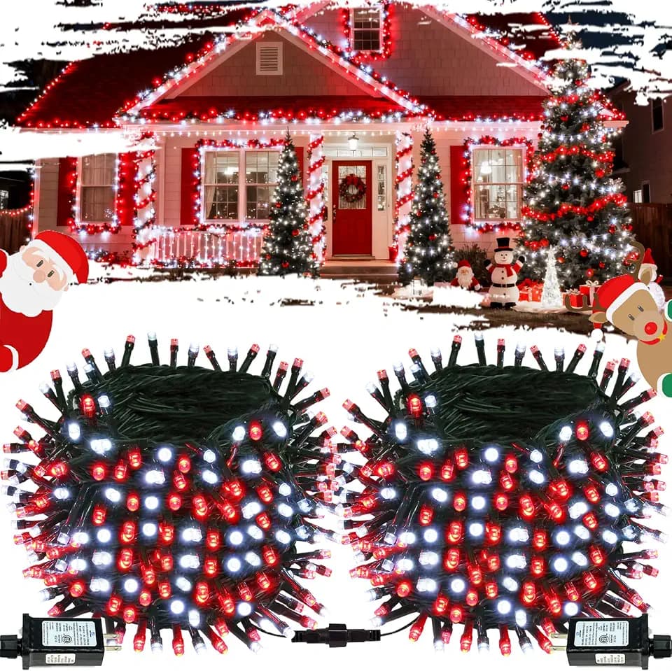 OZS Connectable 2-Pack 164Ft 400LED Christmas String Lights, Red & White
