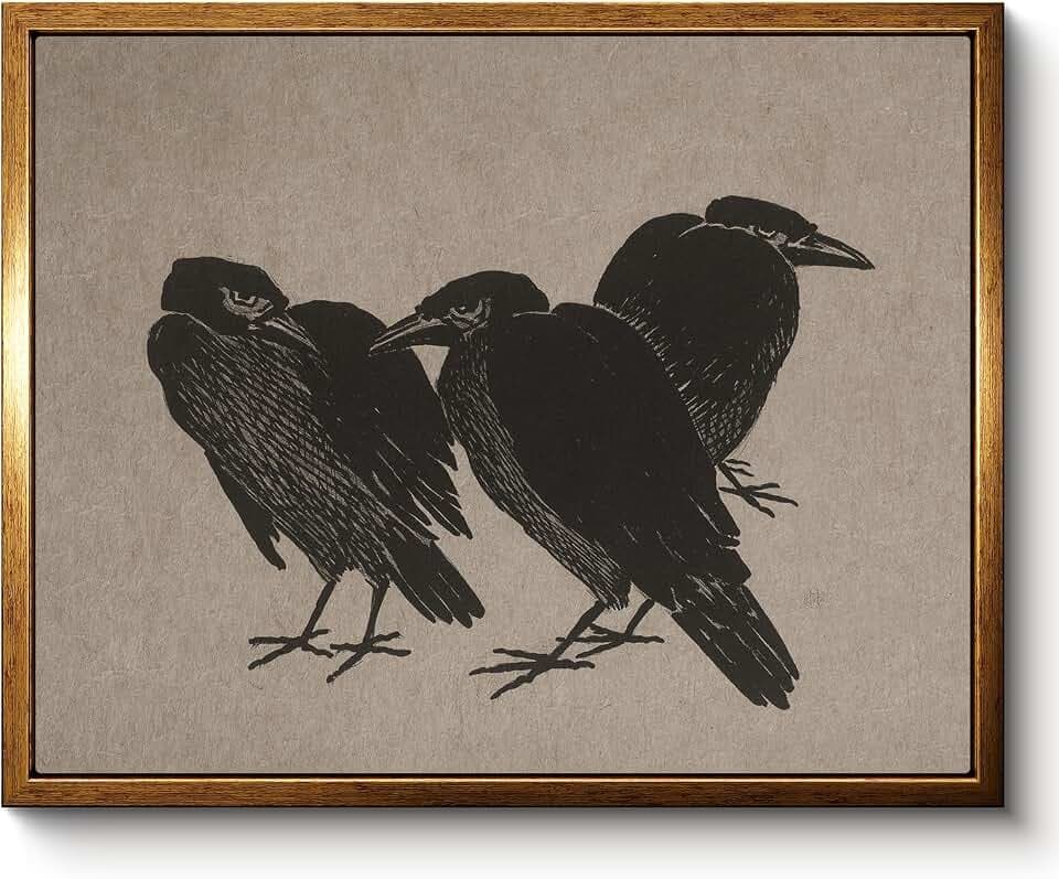 VIYYIEA Halloween Wall Art, Vintage Gothic Wall Decor Crow Picture, 8×10in