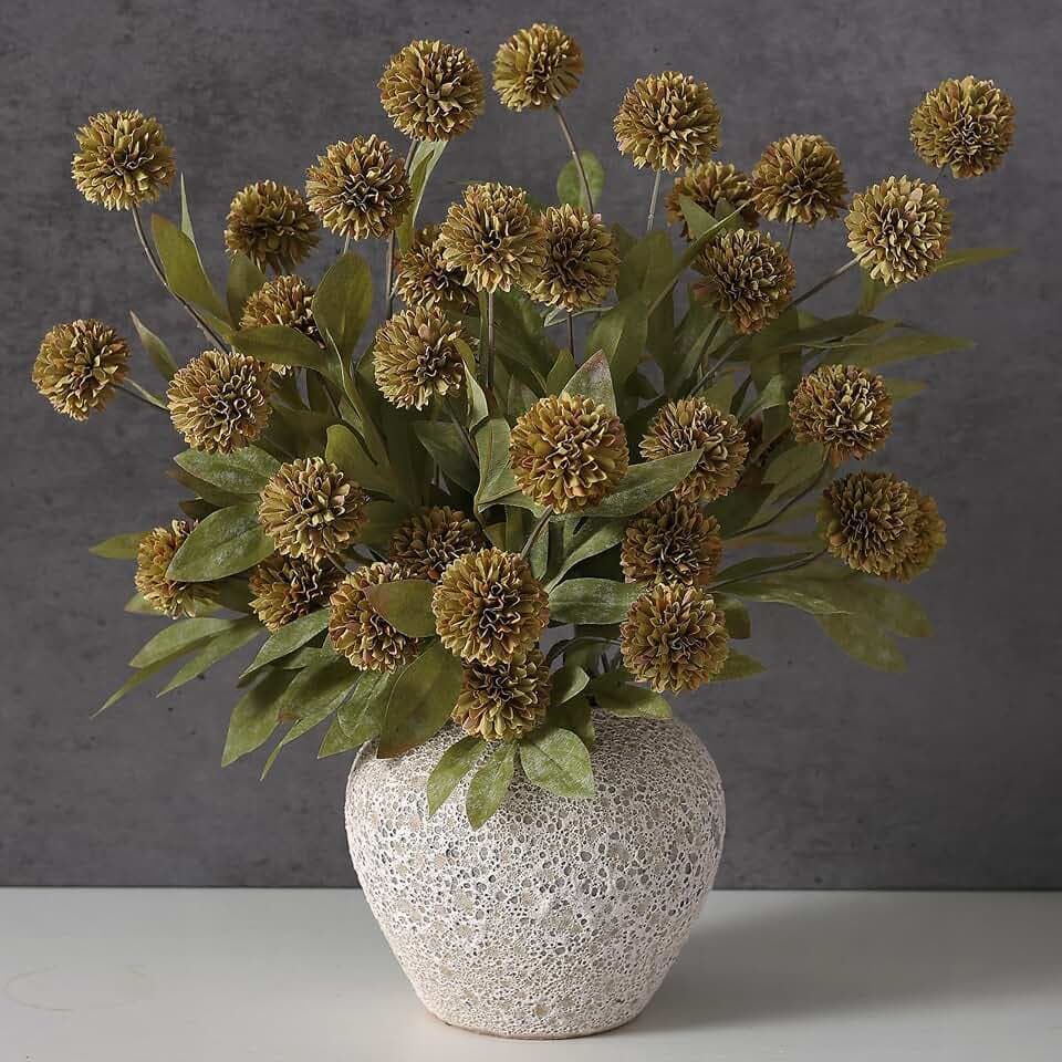 6 Pcs 27"Artificial Fall Pompon Mum Flower Stems for Vase (Autumn Orange)