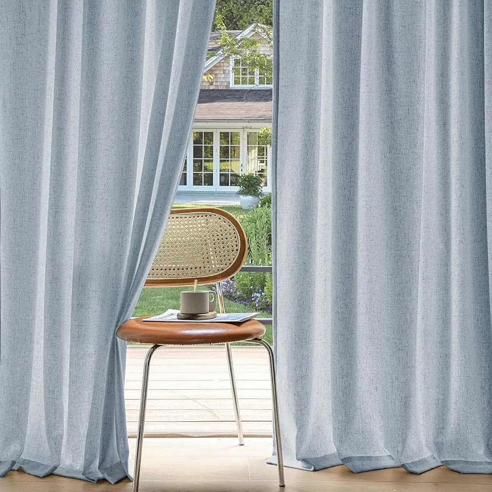 MIULEE Non-See-Through Privacy Linen Curtains 52W x 96L Inch Blue