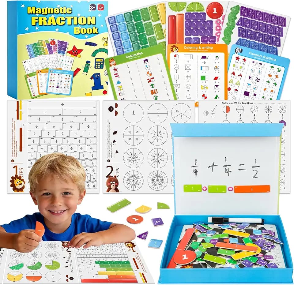 homicozy Magnetic Fraction Playbook for Kids 6-12, Visual Fraction Tiles