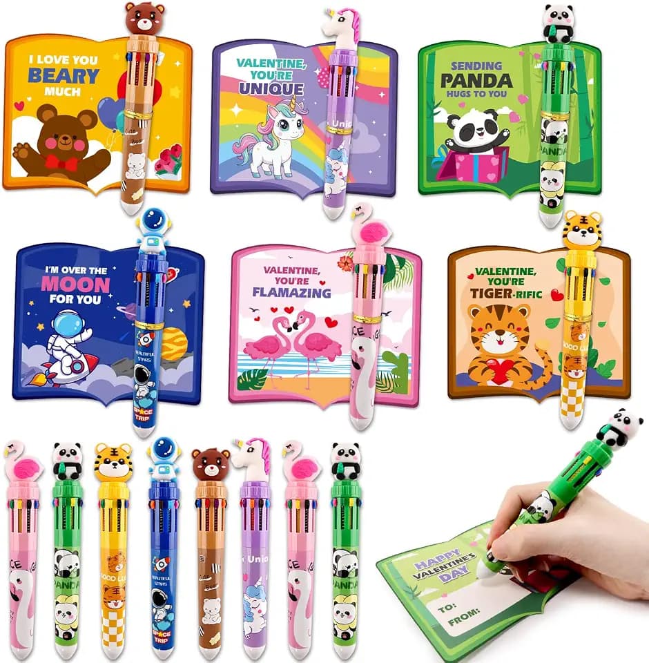 24 Pack Valentine's Day Cards with Ballpoint Pens, Party Favors for Kids