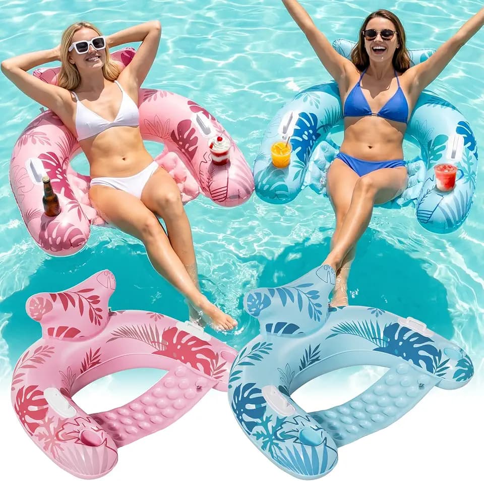 HLDIRECT Inflatable Pool Floats Adult with Cup Holders & Ergonomic Headrest