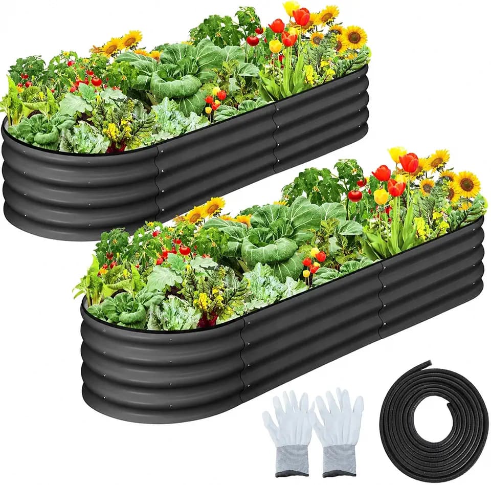 GarveeLife 2 Pcs 6x3x1 ft Oval Raised Garden Bed, Galvanized Raised Beds,Open-Ended Base Metal Raised Planter Beds,Garden Bed Outdoor,Planter Raised Boxes for Vegetables, Flowers,Tool-Free Asse,Gray