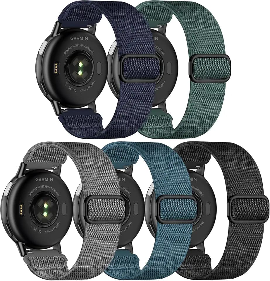 5 Pack Stretchy Nylon Bands Compatible with Garmin Vivoactive 5/Vivoactive 6/Forerunner 55/165 Watch,20mm Soft Elastic Adjustable Replacement Sport Straps for Garmin Venu Sq 2 Women Men