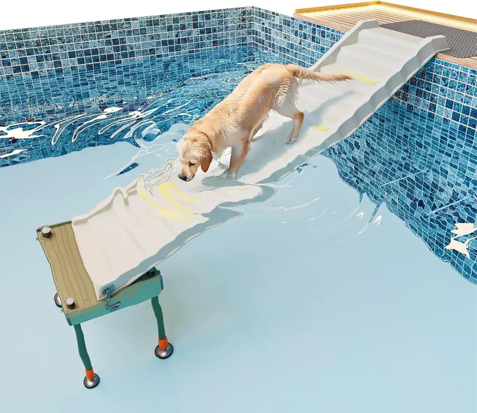 Adjustable 4-Leg Dog Pool Ramp - Quick Setup & Foldable Dog Ramp for Pool, 200lbs Capacity - Non-Slip Design for Enhanced Stability, White