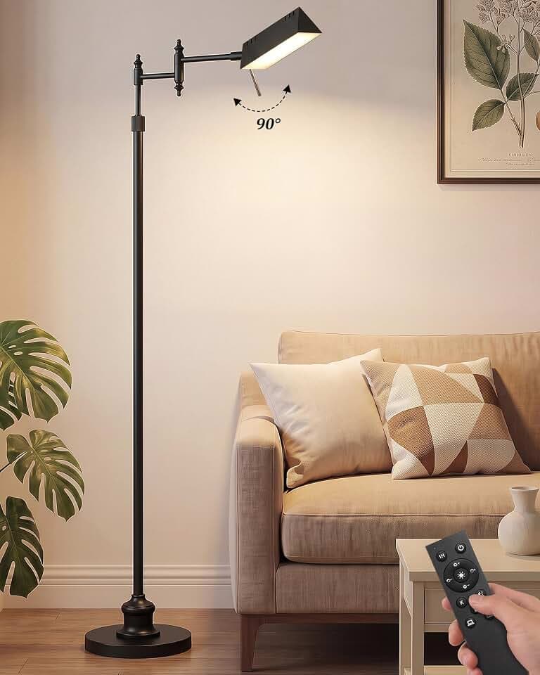 Bairth Black Reading Floor Lamp, Head 90°Rotatable Pharmacy Standing Lamp