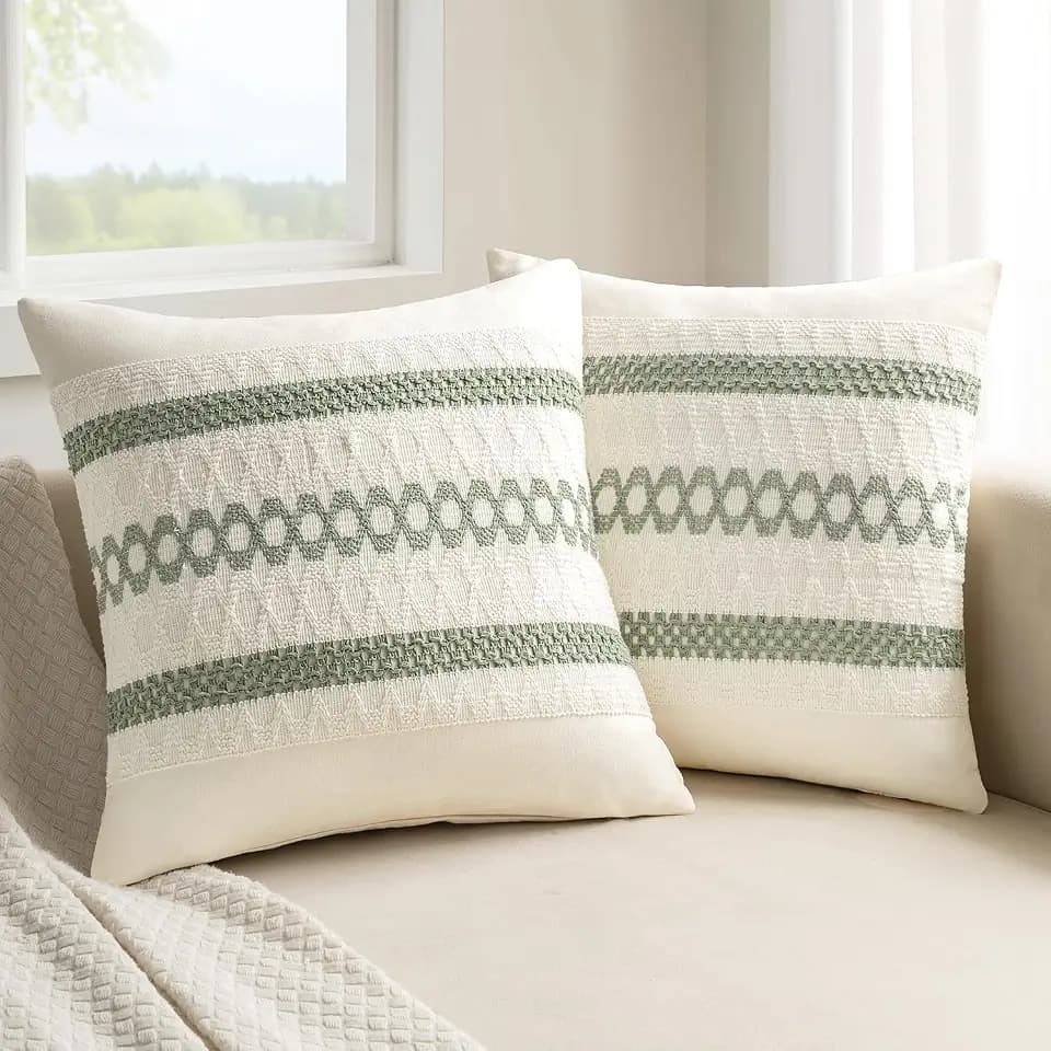 MIULEE Set of 2 Sage Green Boho Decorative Pillow Covers 20x20 Inch