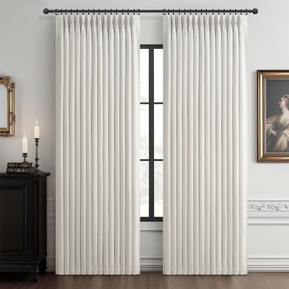 PleatedDrapes 100% Blackout Curtains 78 Inches Long 2 Panel Set for Nursery, Memory Trained Pinch Pleated Linen Off White Modern Window Drapes Thermal Room Darkening 78 Inch Double Layer Thick Curtain