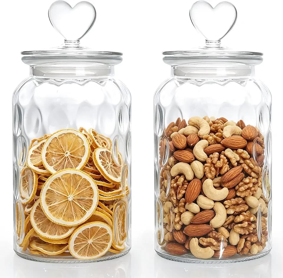 Deko Glas mit Herzförmig Deckel, Candy Bar Gläser 2er Set
