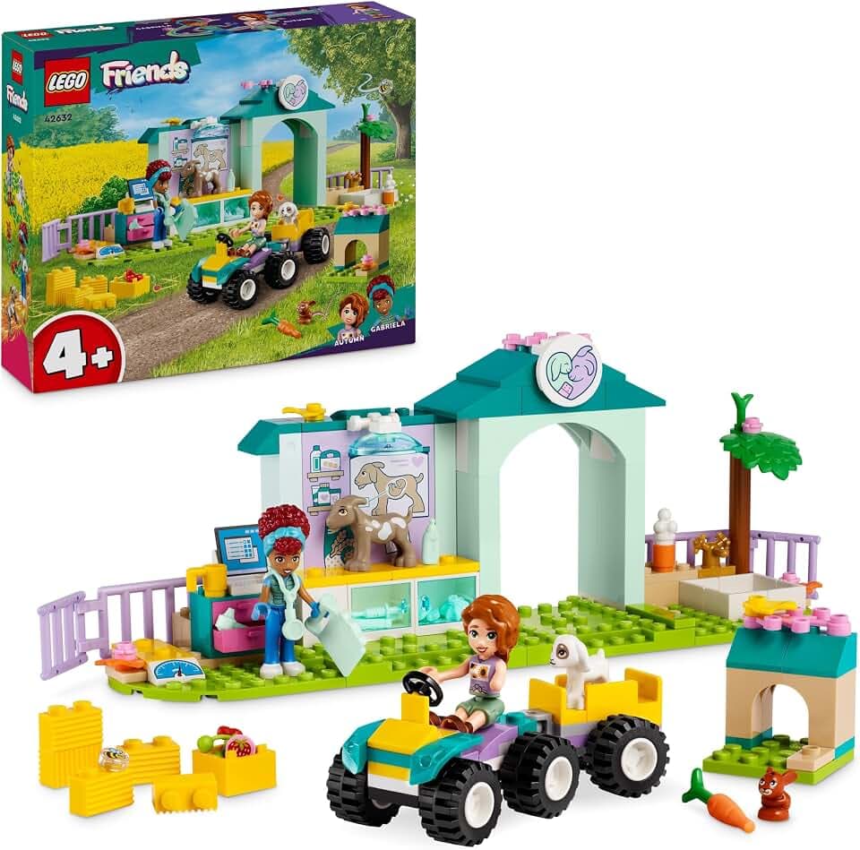 LEGO Friends Farmtierklinik, Bauernhof-Set mit Tierarzt-Spielzeug für Kinder ab 4 Jahren, Enthält 2 Figuren und 3 Tiere inkl. Ziegen- und Hasen-Figur, Geschenk für Mädchen und Jungen 42632