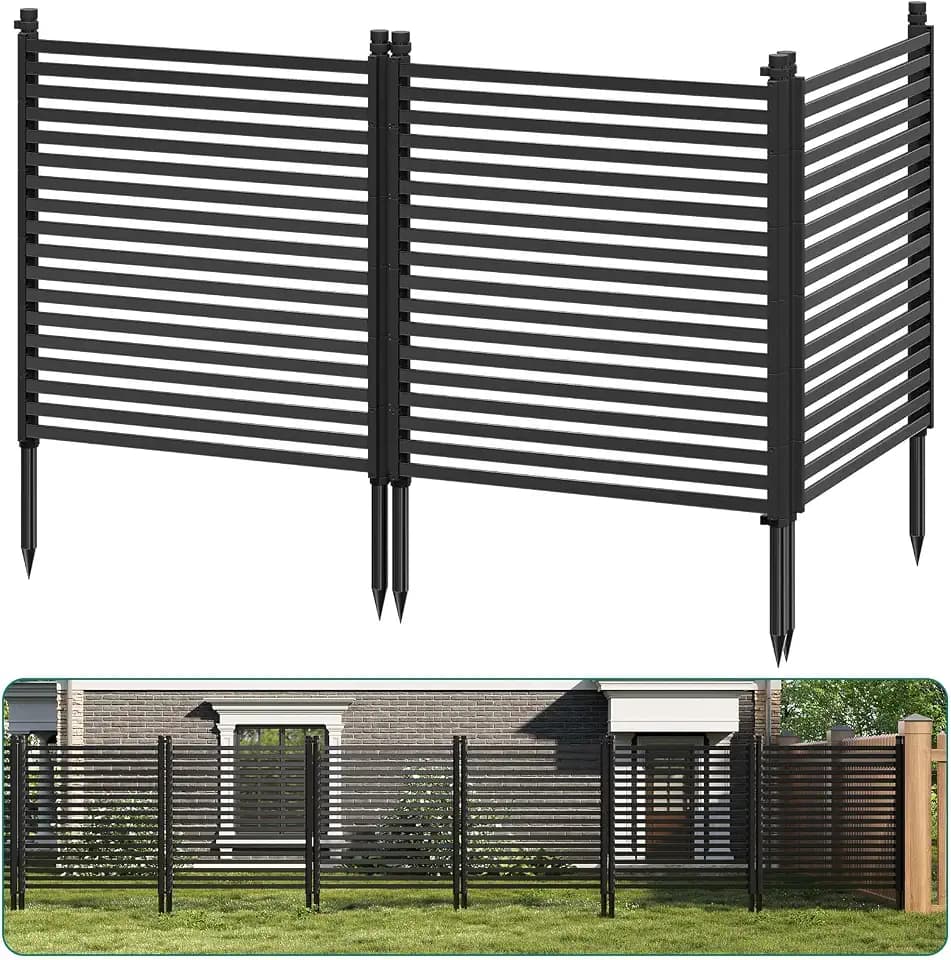 Privacy Fence Panels for Outdoor, 48”h x 106”w, 3-Panel Rustproof Metal Decorative Garden Barrier, Easy Install, Expandable Animal Proof Fence for AC Unit, Pool, Trash Can and Equipment Enclosure