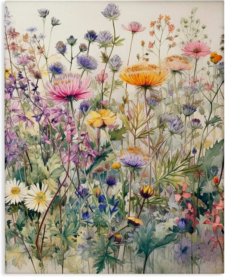 Mixed Wild Flowers Botanical, 36 x 48 Inch Canvas Wall Art