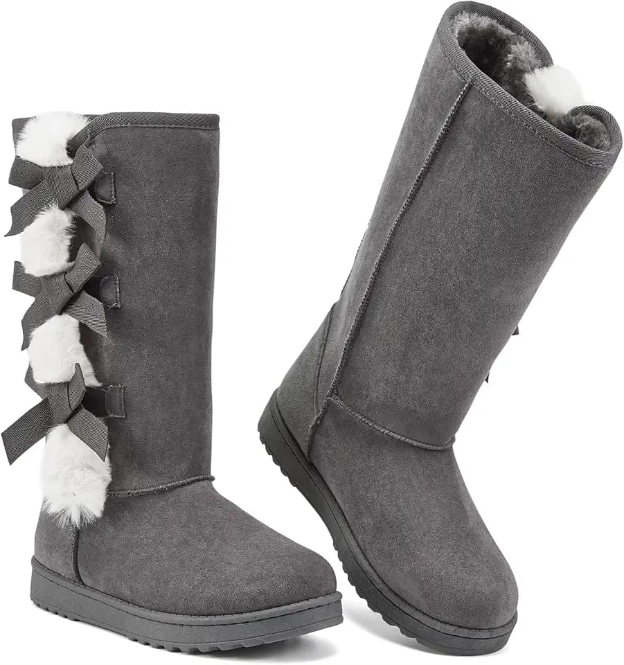 THATXUAOV Womens winter boots,Black fuzzy Mid-Calf Boots,fashion Warm casual outdoor snow boots for women