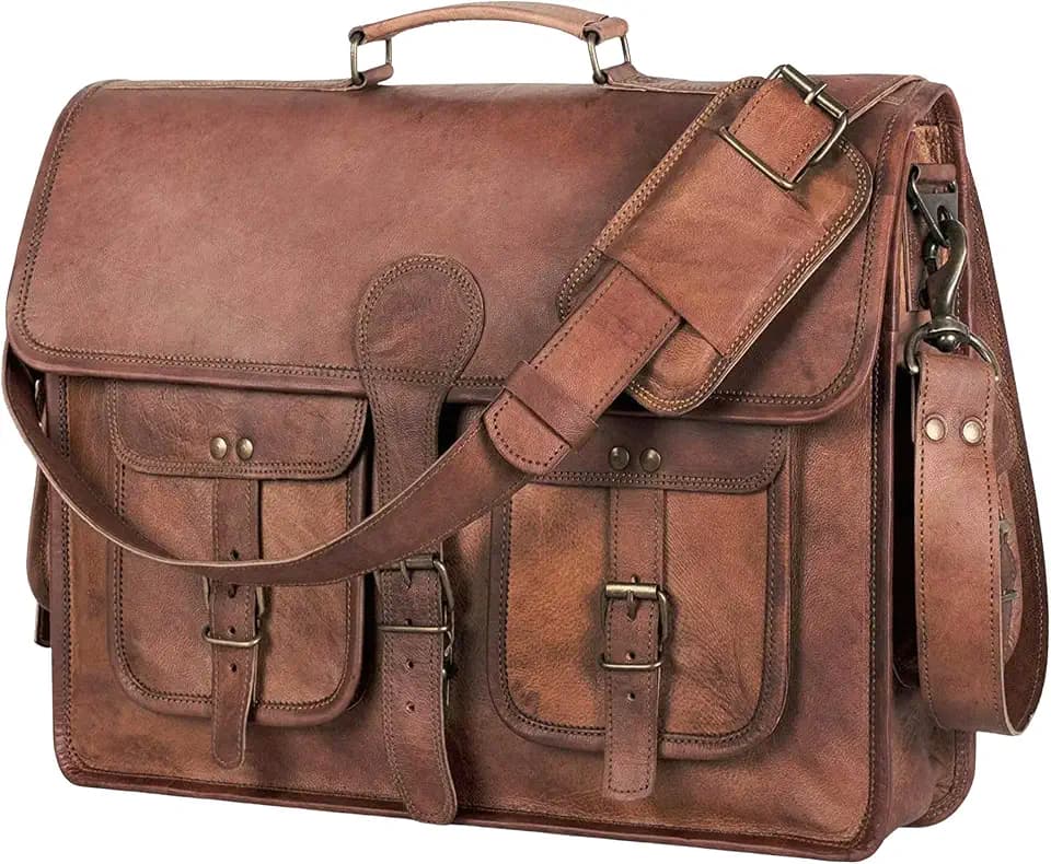 Leather Messenger Bag 18 inch Briefcase Laptop Satchel for Men & Women