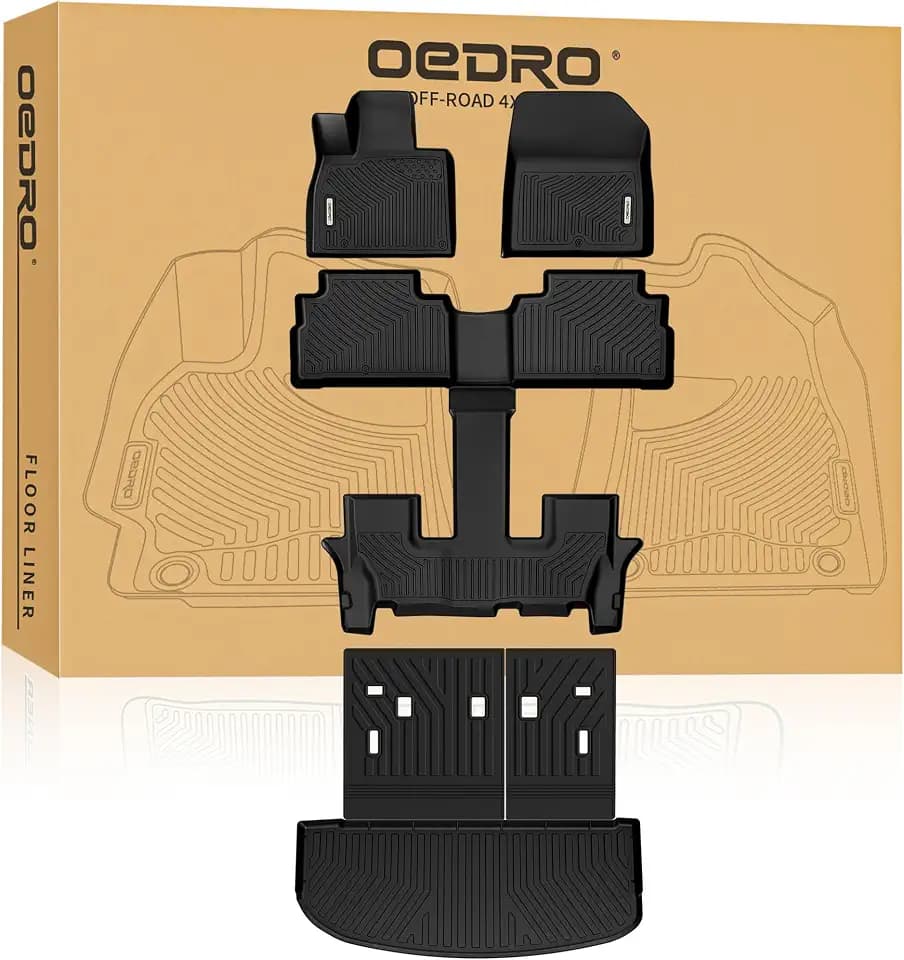 OEDRO Upgraded Floor Mats Fit for Kia Telluride 2020-2025, All Weather TPE Floor Liners Cargo Mat for Telluride 7/8 Seats Accessories, 1st and 2nd 3rd Row with Backrest Mats