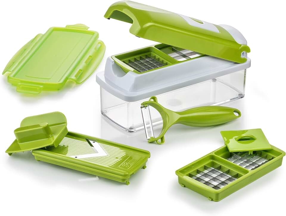 Genius Nicer Dicer Smart | 9 Teile | Schneiden | Würfeln | Hobeln | Schälen | Aufbewahren | Obst- und Gemüse-Schneider | NEU, 22.2 x 10 x 8.1999999999999993 cm