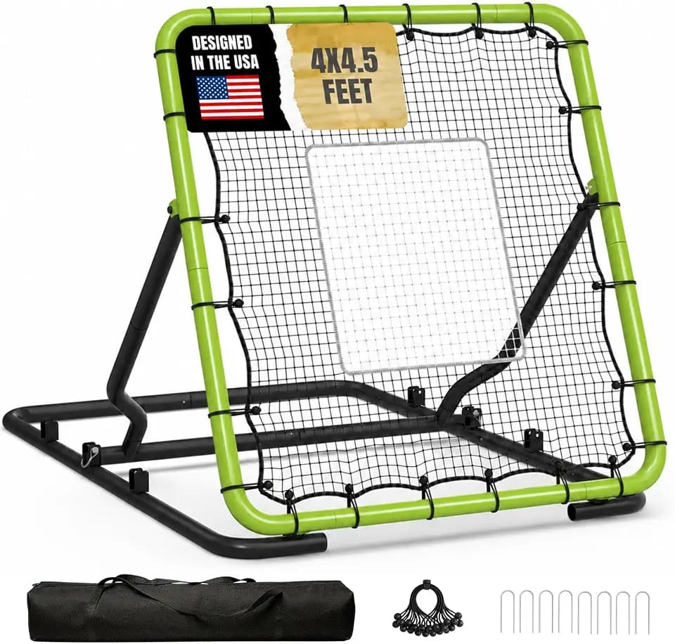 Suteck 4x4.5ft Baseball Rebounder Net, Solo Practice, Durable 2-Net System