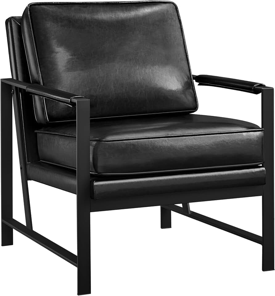 Yaheetech Retro Sessel Stuhl Lehnstuhl Relaxsessel mit Rückenlehne Einzelsessel mit Metallrahmen und Kunstleder, schwarz