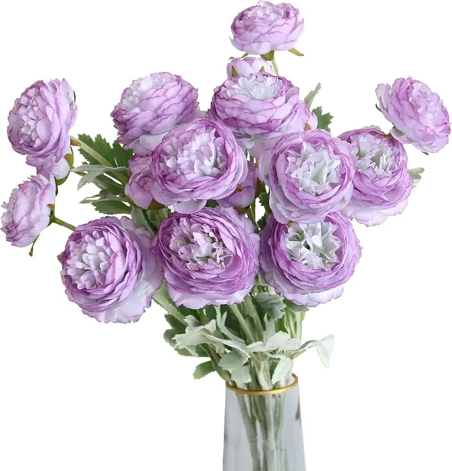 Htmeing 6PCS Artificial Ranunculus Flowers with Real Touch Stem Silk Ranunculus Flowers for Household Arrangement (Purple)