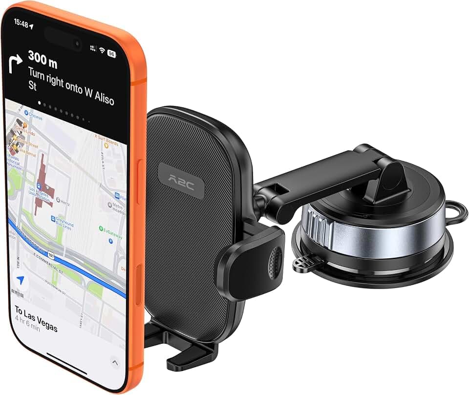 APPS2Car Handyhalterung Auto, Starker Vakuum-Saugnapf für Armaturenbrett & Windschutzscheibe, Anti-Shake Doppelarm, 360° Verstellbare Universelle Smartphone Halterung