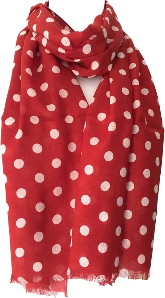 Roter gepunkteter Schal, weiß gepunktet, Damen-Baumwoll-Mischgewebe, gepunktet, Fair-Trade-Schal, Rot, Weiß, Scharlachrot, Rubin, 42