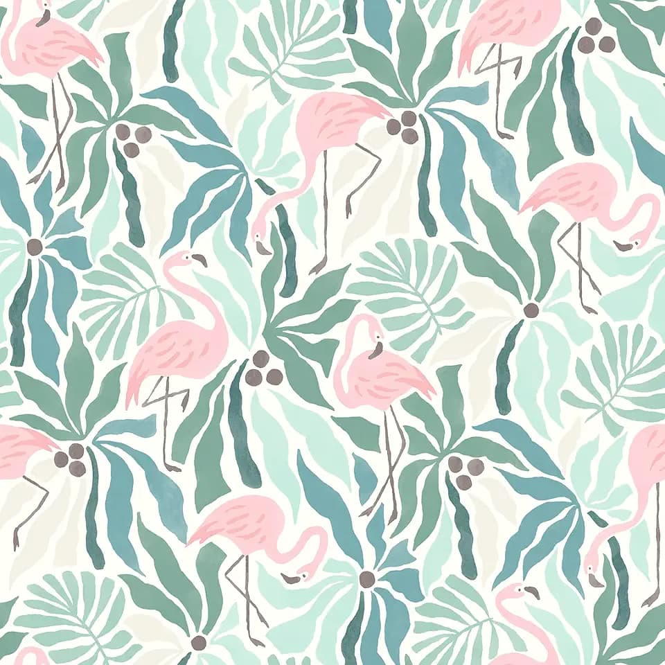 NuWallpaper Flamingo Fun Green Peel and Stick Wallpaper