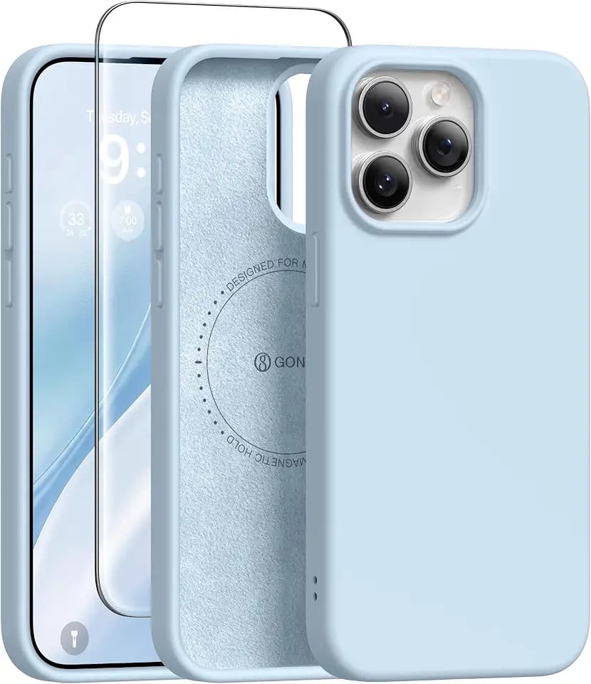 GONEZ Magnetic for iPhone 15 Pro Max Case, Silicone Cover Blue