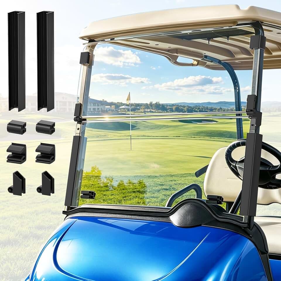 EZGO RXV Windshield, Golf Cart Foldable Windshield Fit for EZGO RXV 2008-UP Gas & Electric Golf Cart, PC UV Resistant Foldable EZGO Windshield （Tinted/Clear）