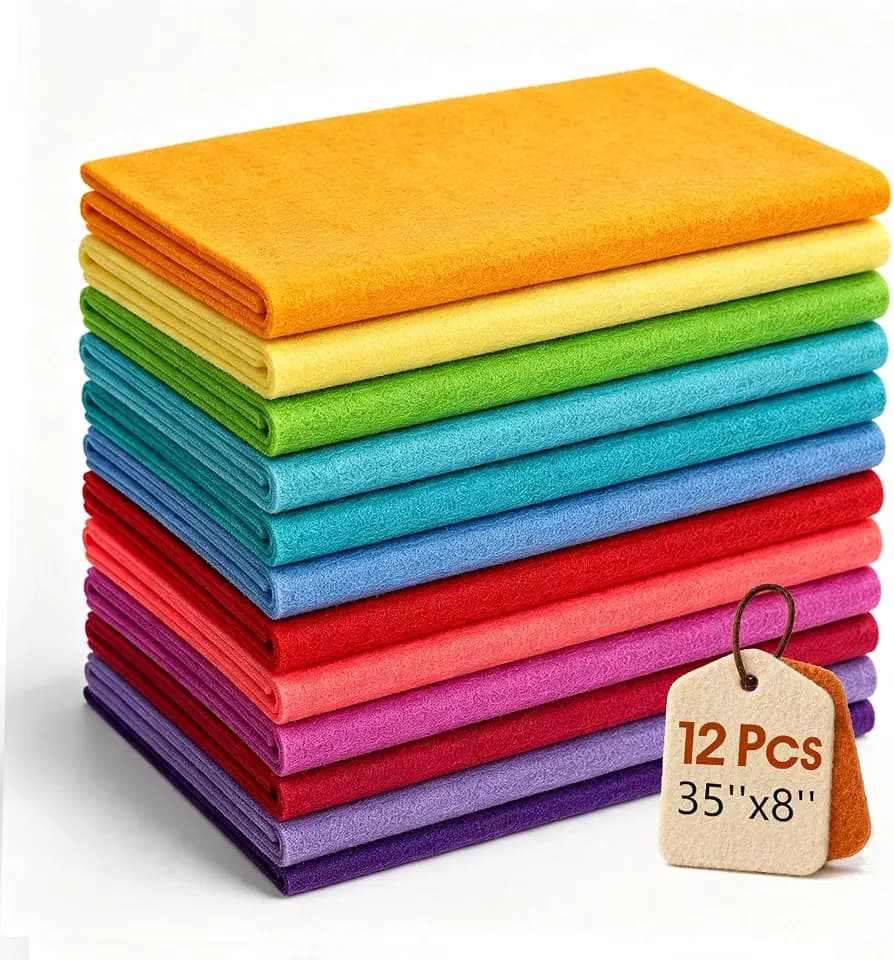 12 Rolls Soft Felt Fabric Sheet Rainbow Style 8"x35"