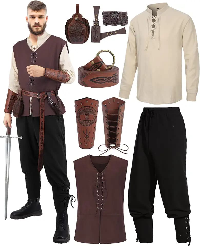 Oumbivil 8pcs Mens Renaissance Costume Medieval Adult Halloween Costumes