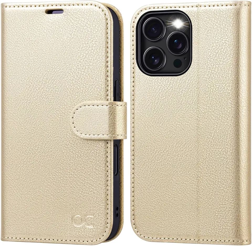OCASE Compatible with iPhone 16 Pro Max Wallet Case, PU Leather Flip Folio Case with Card Holders RFID Blocking Kickstand [Shockproof TPU Inner Shell] Phone Cover 6.9 Inch 2024, Gold