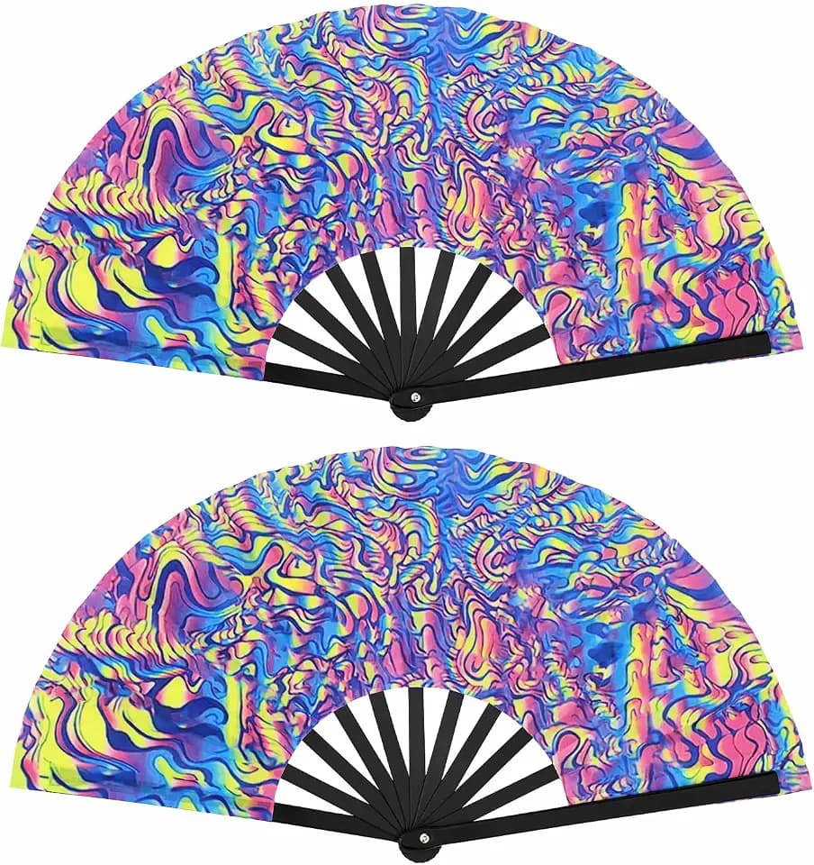 2Stück UV Glühen Handfächer, Glühen Handfächer Fluoreszierend Wellenmuster