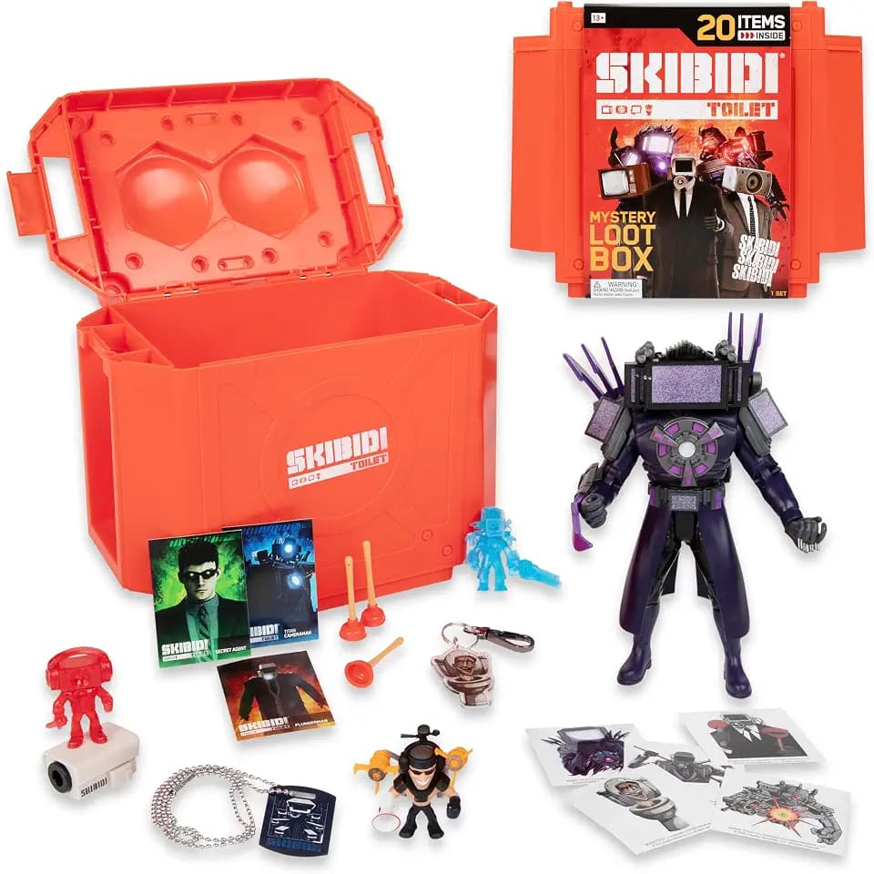 SKIBIDI Toilet Giant Mystery Loot Box, mit 20 Mystery Überraschungen, YouTube Animation Sensation, Exklusive Mystery Figuren, Offiziell Lizenziertes Toiletten-Merch