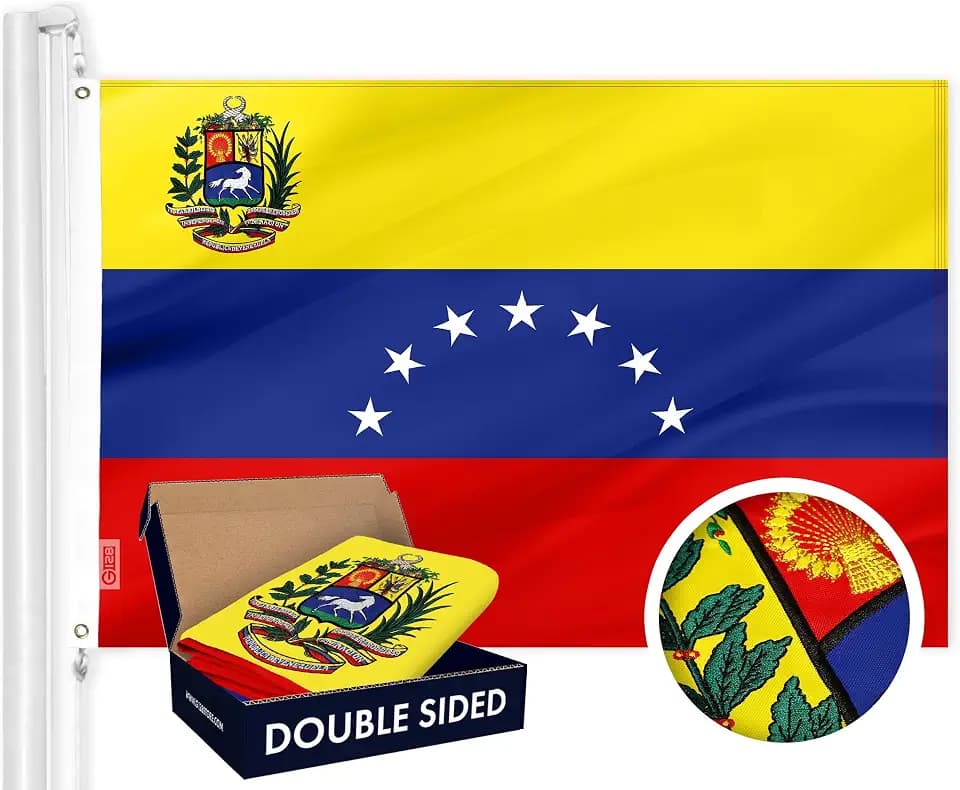 G128 Venezuela 7 Stars Venezuelan Flag | 3x5 Ft | Double ToughWeave Series Double Sided Embroidered 210D Poly | Country Flag, Embroidered Design, Brass Grommets, Heavy Duty, 2-ply, Beautiful Flag